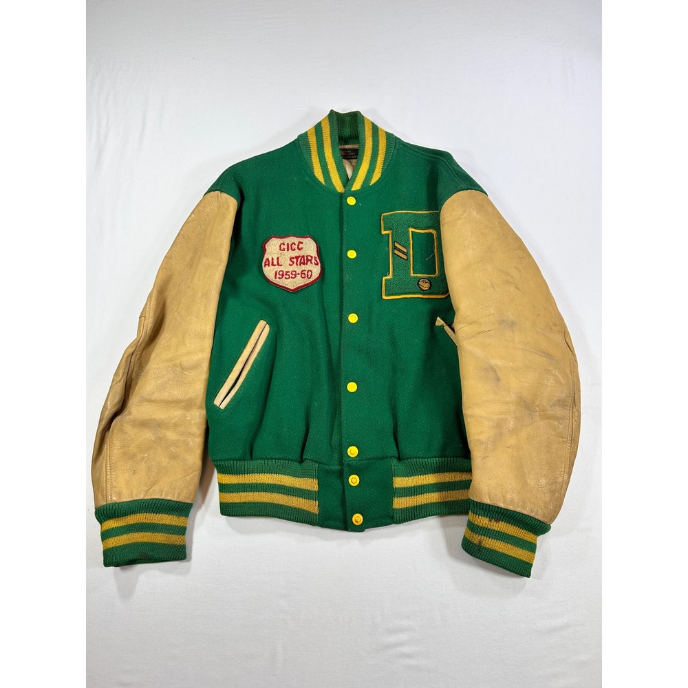 Vintage 1950s Bureau Holloway Varsity Jacket Green Wool Leather All Stars 42
